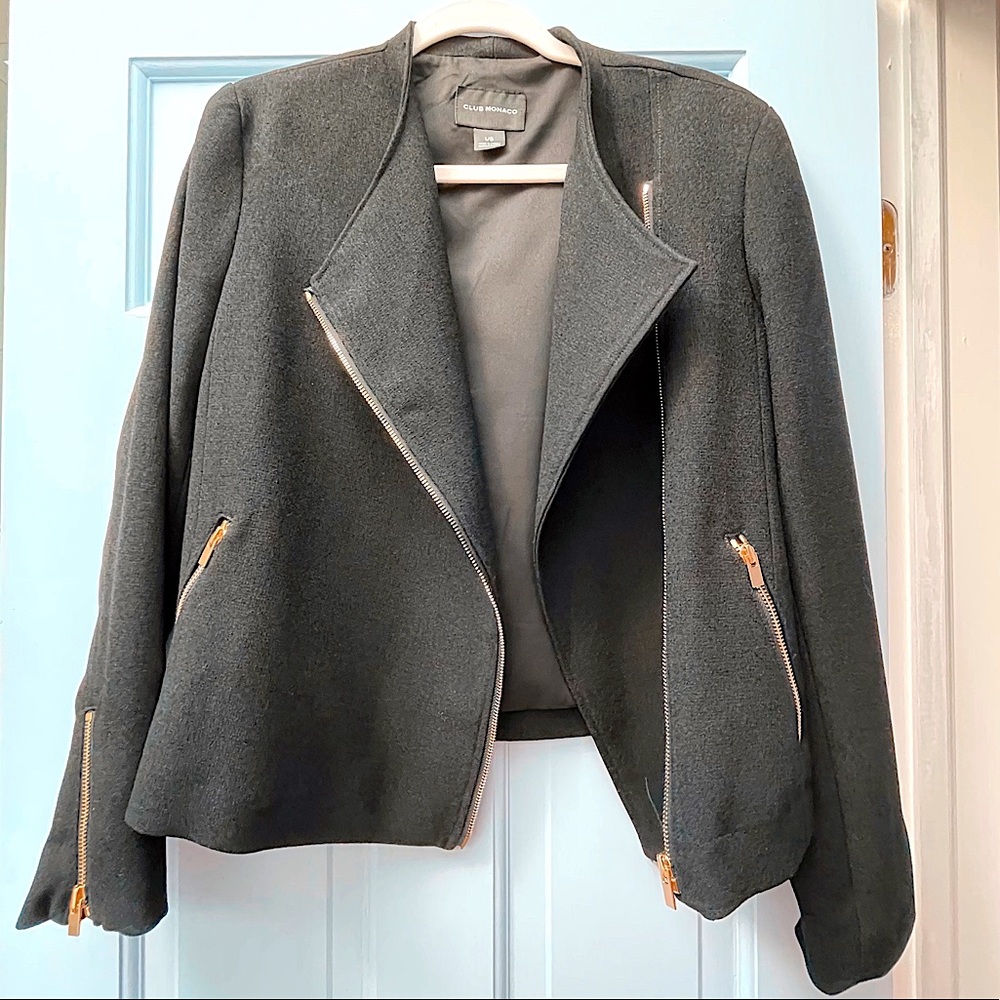 Club Monaco Moto Jacket Blazer with Gold Zippers